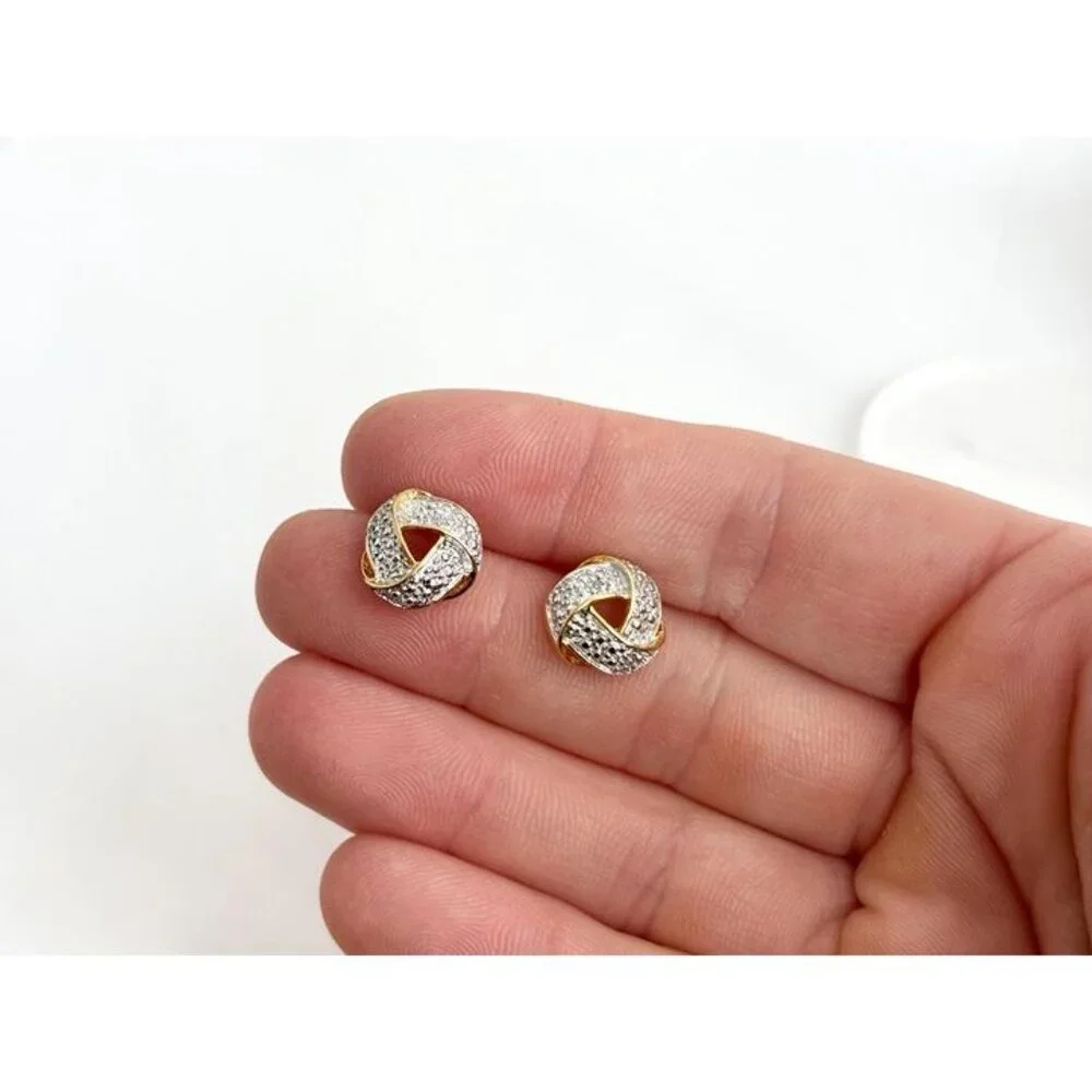Gold Overlay Vermeil Love Knot Stud Sterling Silver 925 Post Back Stud Earrings - Picture 8 of 11